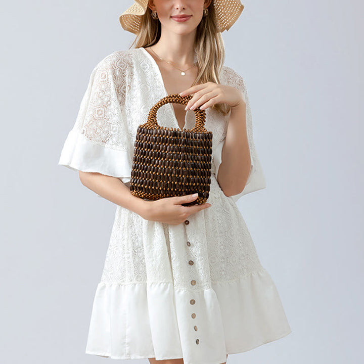 Borsa a mano con perline di legno intrecciate a mano Buddha Stones