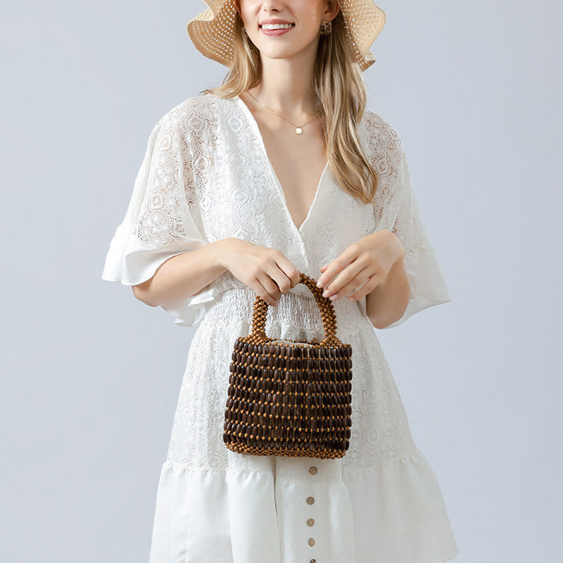 Borsa a mano con perline di legno intrecciate a mano Buddha Stones