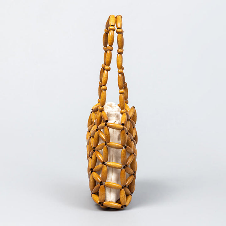Borsa a mano con perline di legno intrecciate a mano Buddha Stones