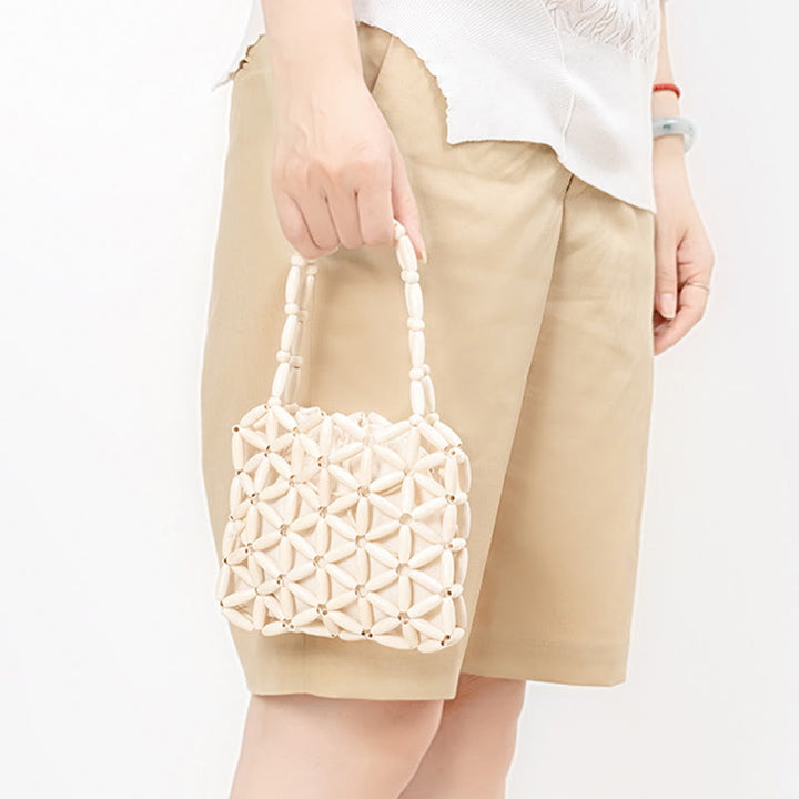 Borsa a mano con perline di legno intrecciate a mano Buddha Stones