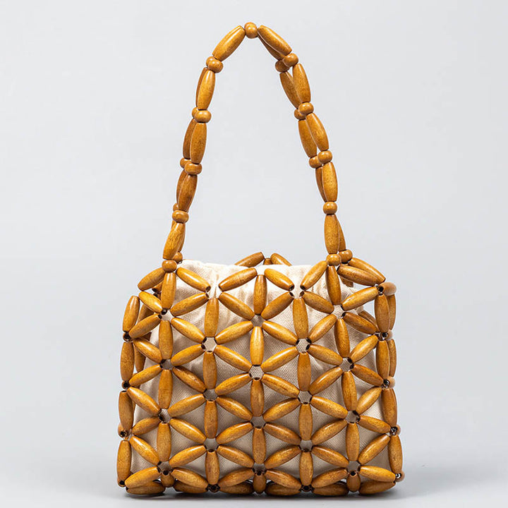 Borsa a mano con perline di legno intrecciate a mano Buddha Stones