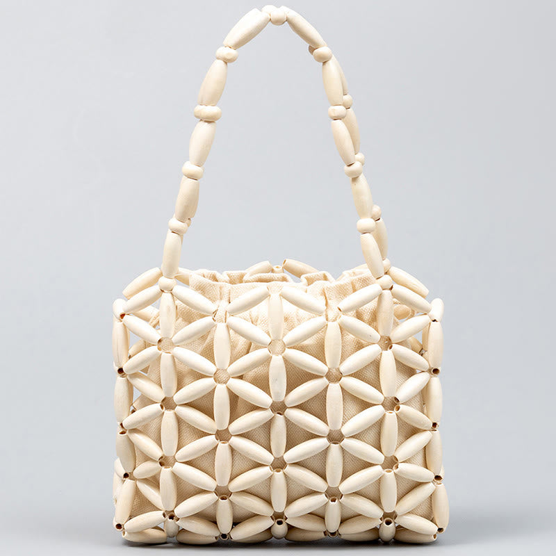 Borsa a mano con perline di legno intrecciate a mano Buddha Stones