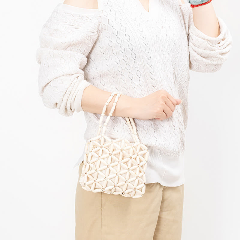 Borsa a mano con perline di legno intrecciate a mano Buddha Stones