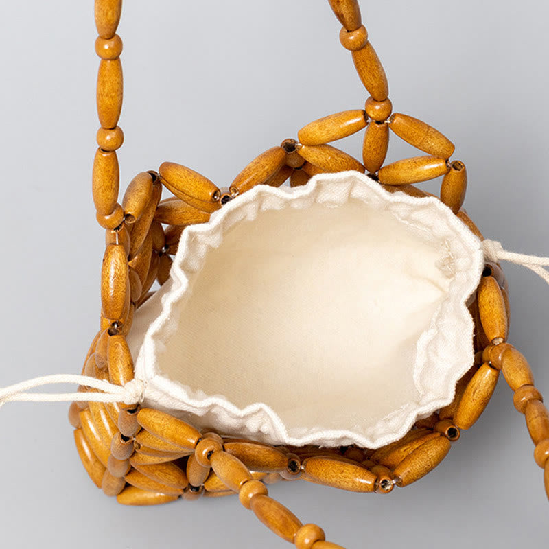 Borsa a mano con perline di legno intrecciate a mano Buddha Stones