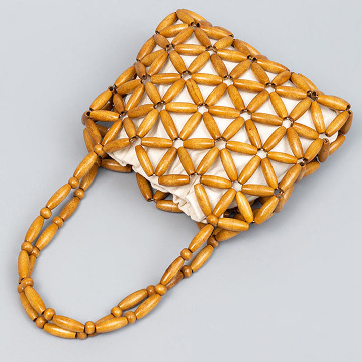 Borsa a mano con perline di legno intrecciate a mano Buddha Stones