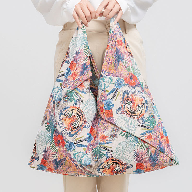 Borsa a tracolla triangolo sottobraccio con stampa a strisce leopardate, motivo : Buddha Stones , geometria, fiori di tigre