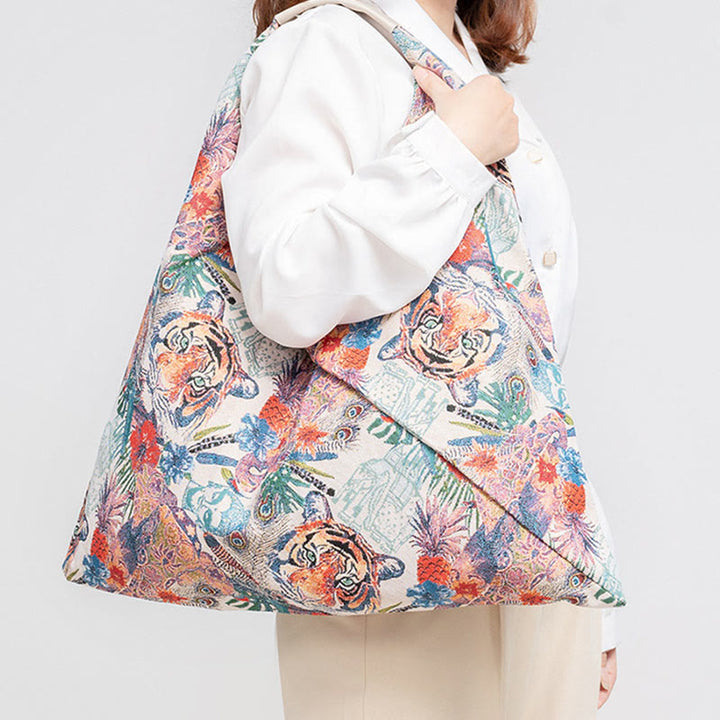 Borsa a tracolla triangolo sottobraccio con stampa a strisce leopardate, motivo : Buddha Stones , geometria, fiori di tigre