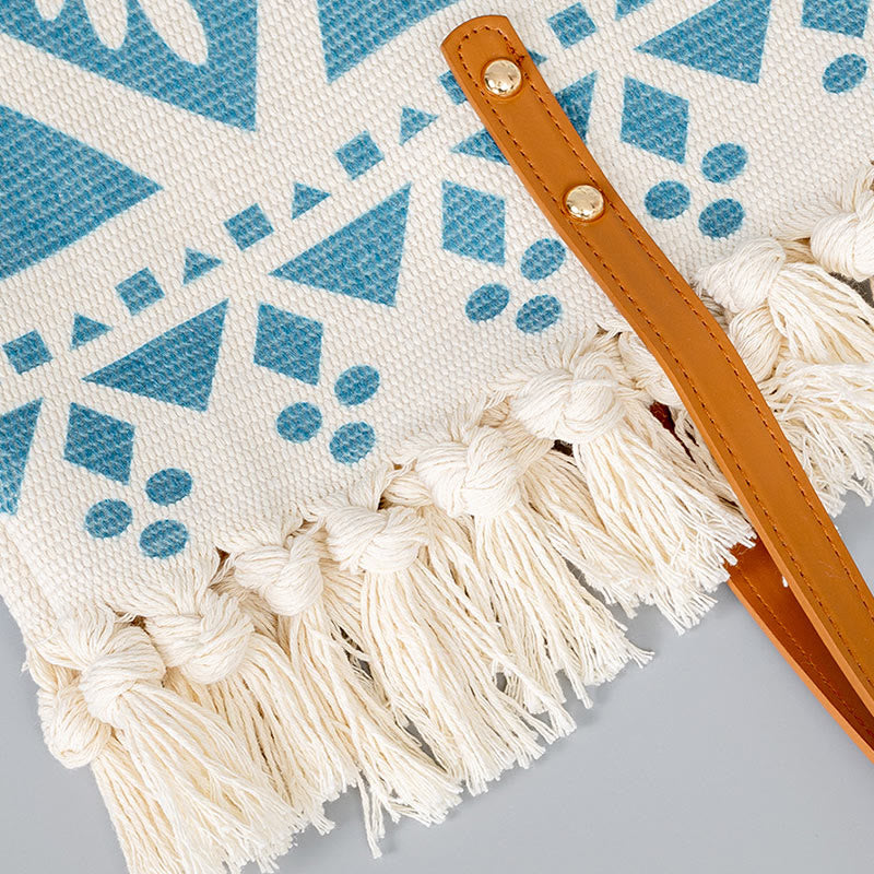 Borsa a tracolla in tela con stampa geometrica Boho di grande capacità e Buddha Stones