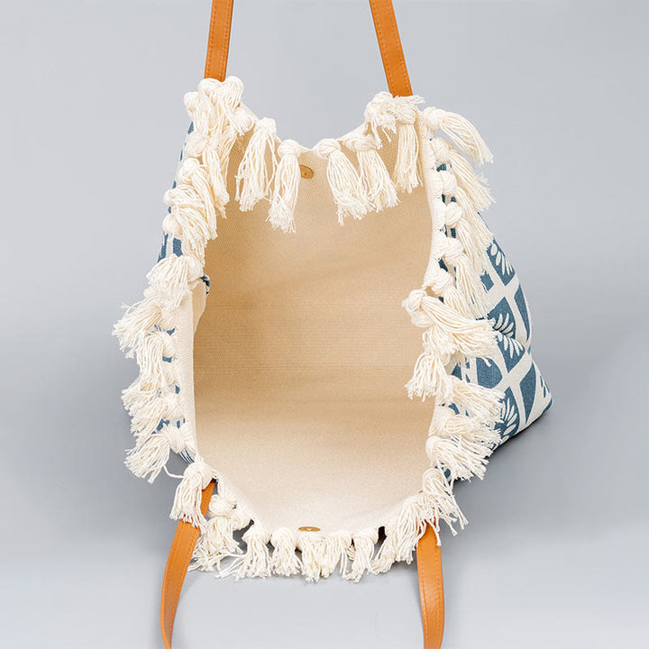 Borsa a tracolla in tela con stampa geometrica Boho di grande capacità e Buddha Stones