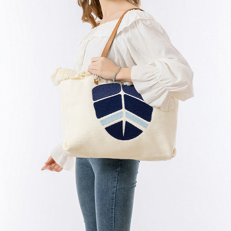 Borsa a tracolla in tela con nappa Hamsa, grande capacità, con foglie di malocchio e Buddha Stones