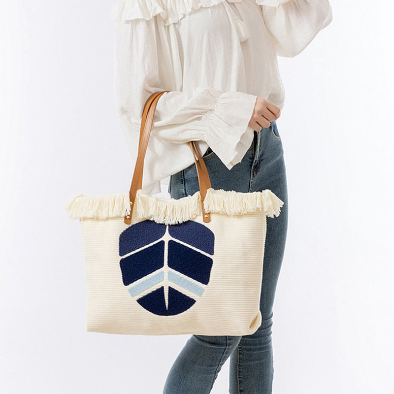 Borsa a tracolla in tela con nappa Hamsa, grande capacità, con foglie di malocchio e Buddha Stones