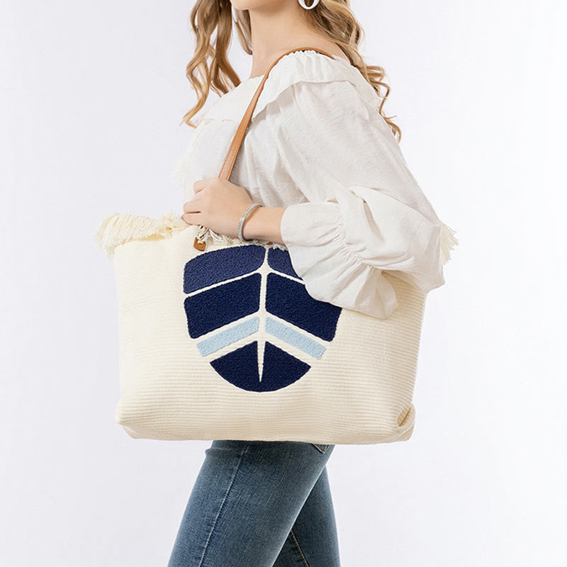 Borsa a tracolla in tela con nappa Hamsa, grande capacità, con foglie di malocchio e Buddha Stones