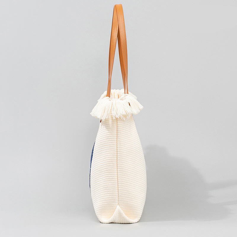 Borsa a tracolla in tela con nappa Hamsa, grande capacità, con foglie di malocchio e Buddha Stones