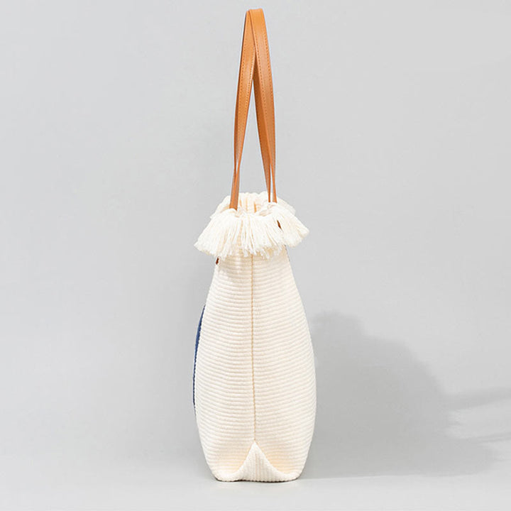 Borsa a tracolla in tela con nappa Hamsa, grande capacità, con foglie di malocchio e Buddha Stones