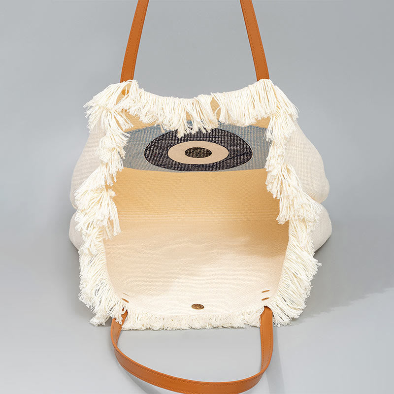 Borsa a tracolla in tela con nappa Hamsa, grande capacità, con foglie di malocchio e Buddha Stones