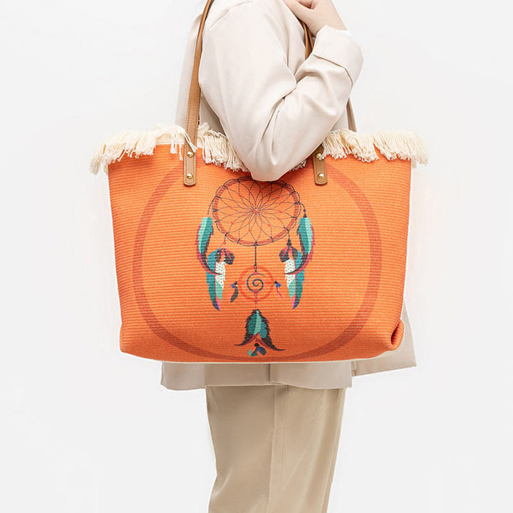 Borsa a tracolla in tela con nappa mandala acchiappasogni Buddha Stones, grande capacità