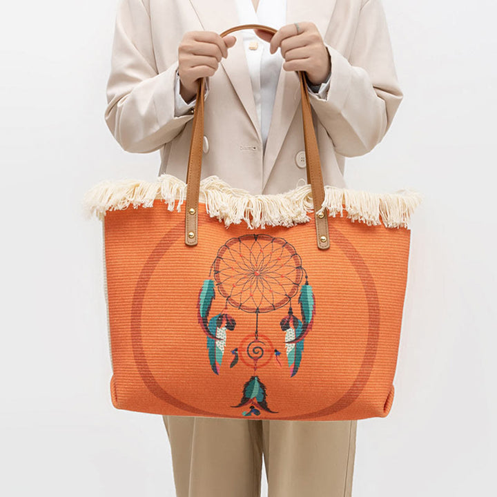 Borsa a tracolla in tela con nappa mandala acchiappasogni Buddha Stones, grande capacità