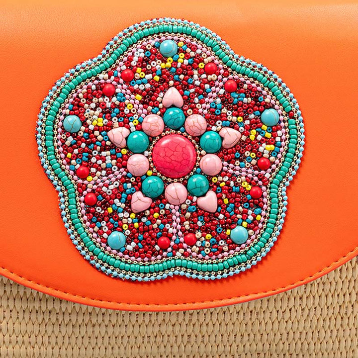 Borsa a tracolla in paglia intrecciata con fiore di elefante, borsa a tracolla, borsa a mano, Buddha Stones