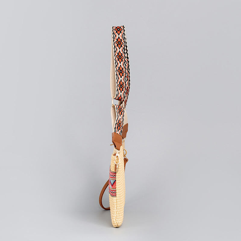 Borsa a tracolla in paglia intrecciata con geometria colorata, motivo Buddha Stones Boho