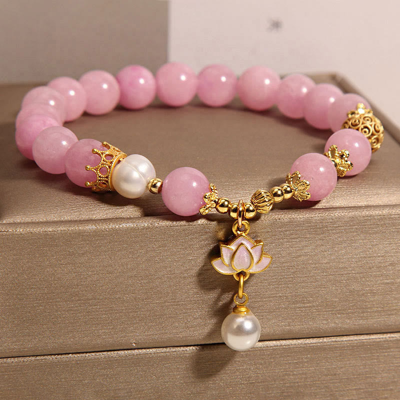 Bracciale dell'armonia con ciondolo di loto in perla di quarzite rosa Buddha Stones - image 2