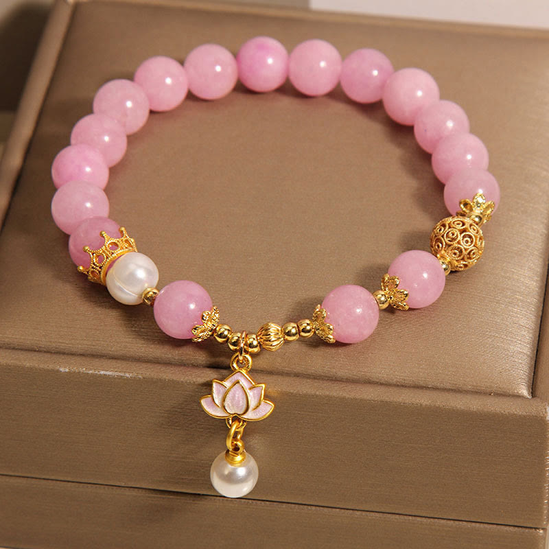 Bracciale dell'armonia con ciondolo di loto in perla di quarzite rosa Buddha Stones - image 4