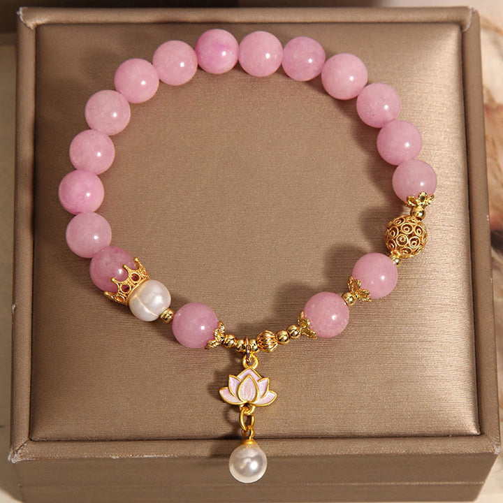 Bracciale dell'armonia con ciondolo di loto in perla di quarzite rosa Buddha Stones - image 3