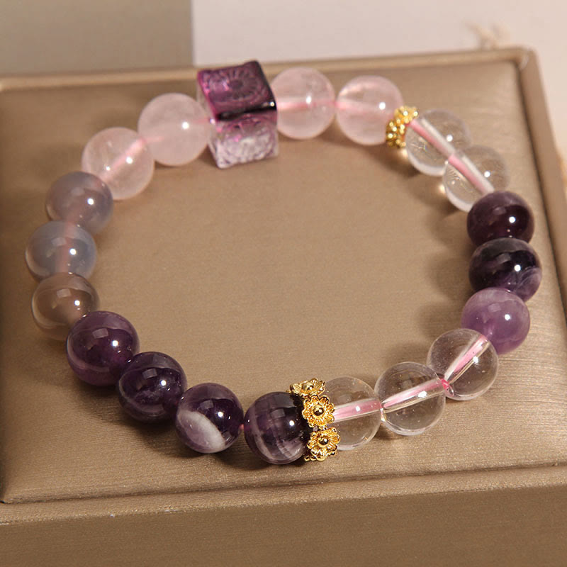 Bracciale Buddha Stones Naturale Ametista Rosa Cristallo Pace Interiore E Guarigione
