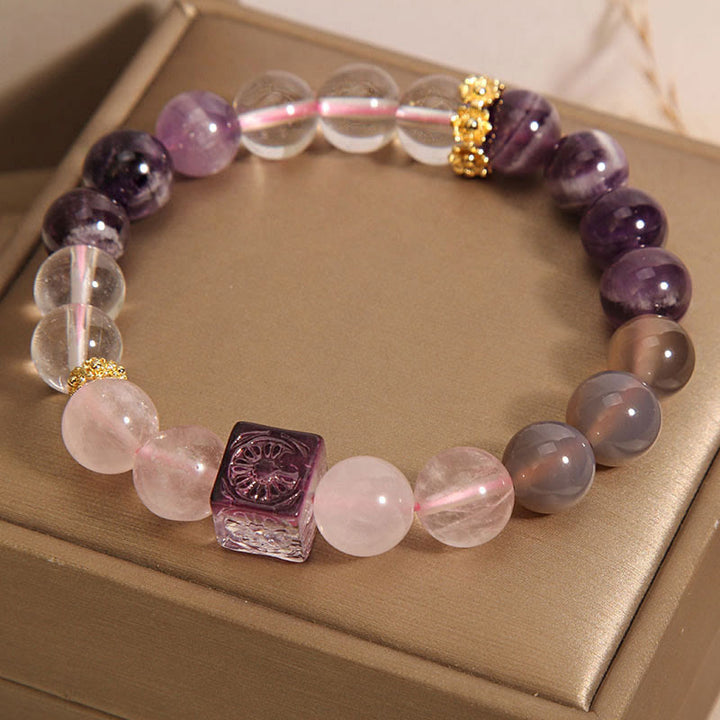 Bracciale Buddha Stones Naturale Ametista Rosa Cristallo Pace Interiore E Guarigione