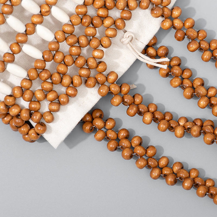 Buddha Stones Secchiello intrecciato a mano Perline di legno portatili Borsa a mano