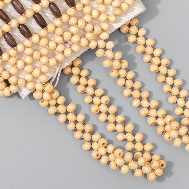 Buddha Stones Secchiello intrecciato a mano Perline di legno portatili Borsa a mano