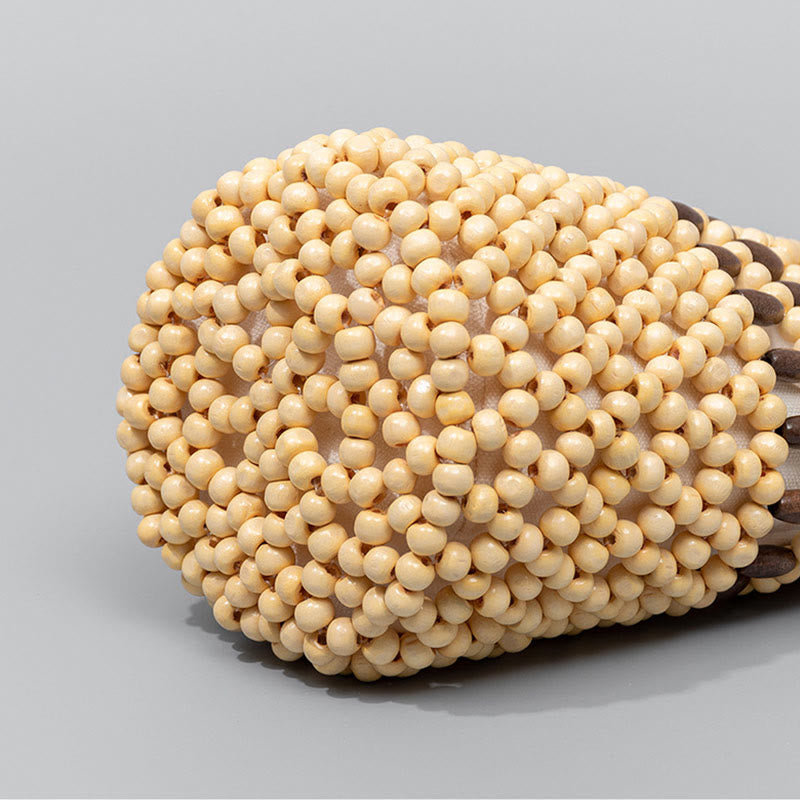 Buddha Stones Secchiello intrecciato a mano Perline di legno portatili Borsa a mano