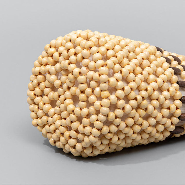 Buddha Stones Secchiello intrecciato a mano Perline di legno portatili Borsa a mano