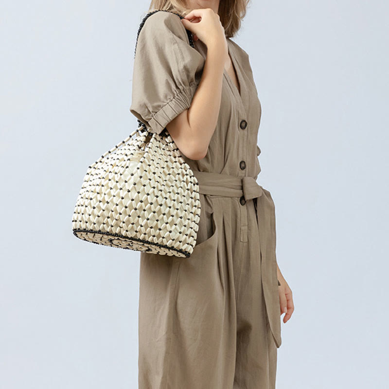 Borse a tracolla con perline di legno intrecciate a mano , Buddha Stones