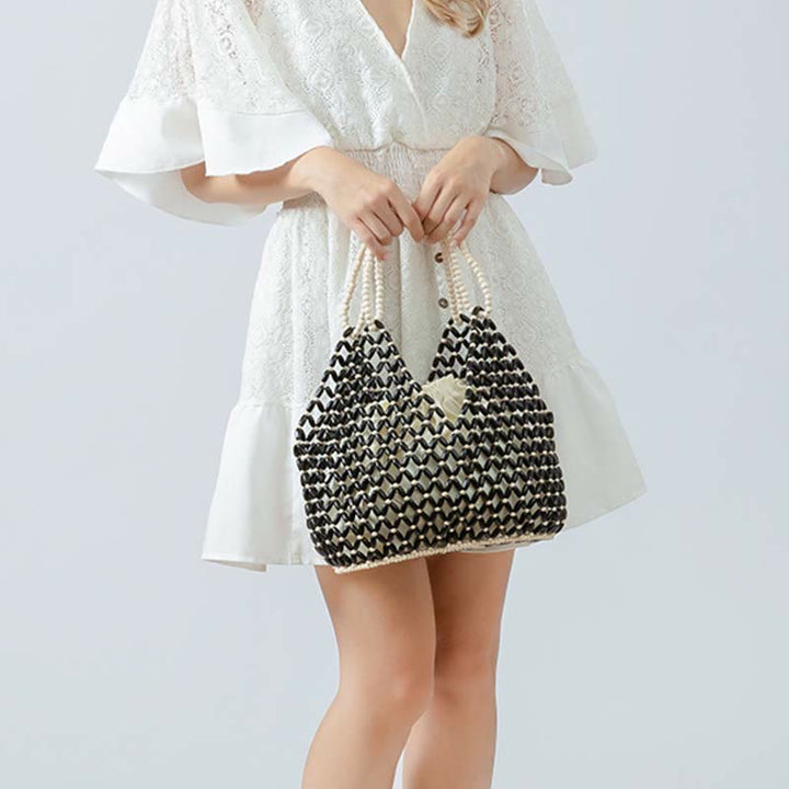 Borse a tracolla con perline di legno intrecciate a mano , Buddha Stones