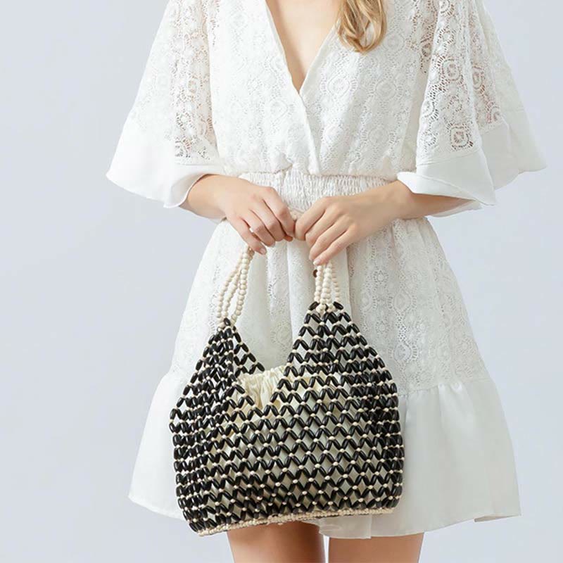 Borse a tracolla con perline di legno intrecciate a mano , Buddha Stones