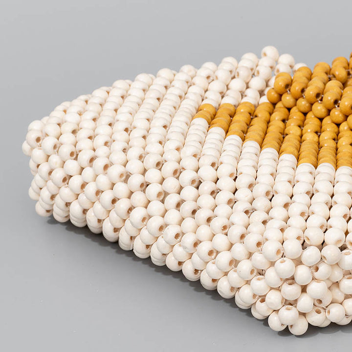 Borsa a mano quadrata con perline di legno intrecciate a mano Buddha Stones