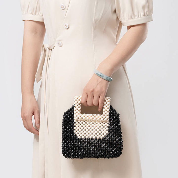 Borsa a mano quadrata con perline di legno intrecciate a mano Buddha Stones