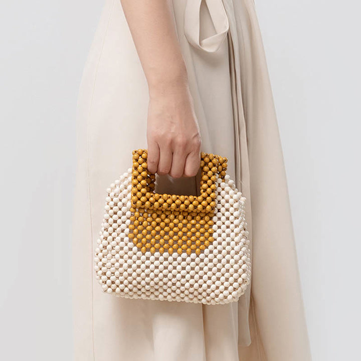 Borsa a mano quadrata con perline di legno intrecciate a mano Buddha Stones