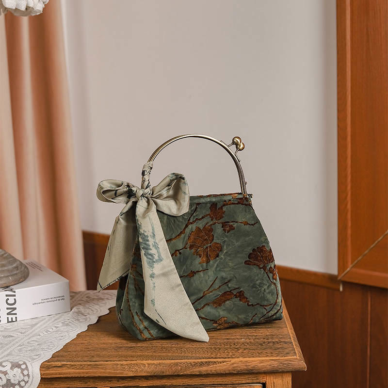 Borsa a tracolla in metallo con catena in velluto jacquard Buddha Stones