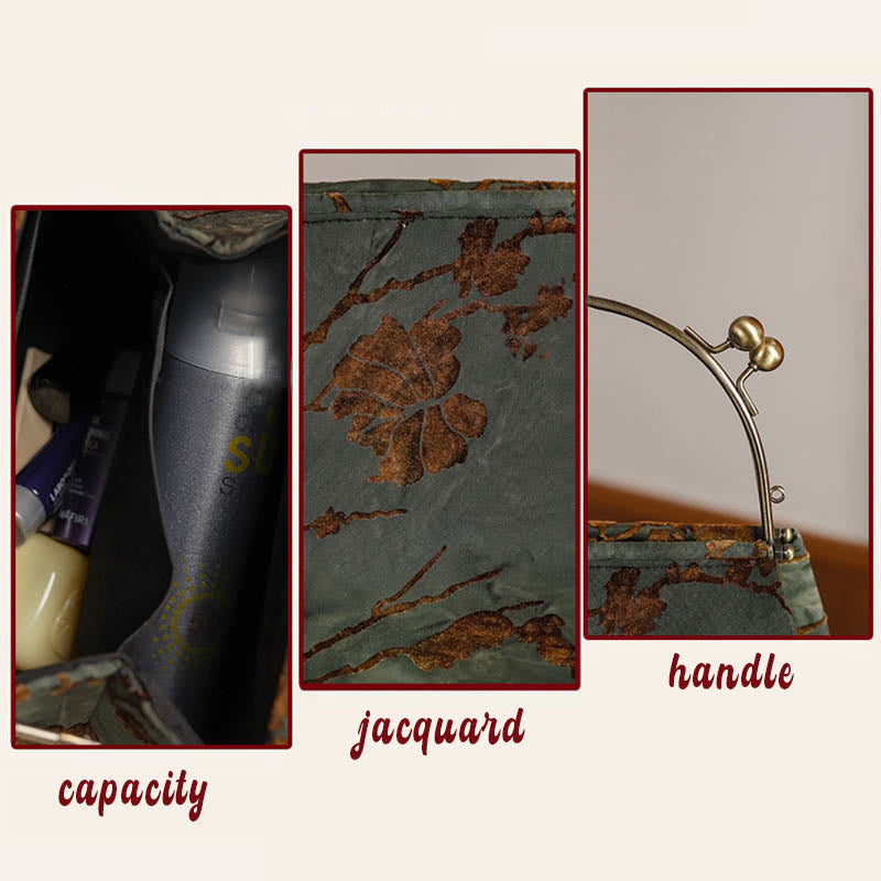 Borsa a tracolla in metallo con catena in velluto jacquard Buddha Stones