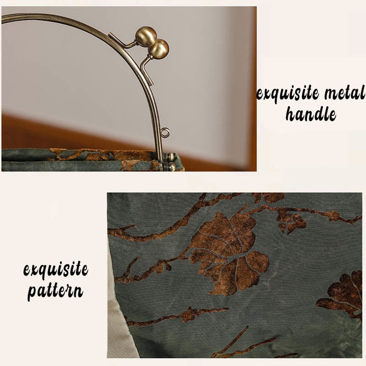 Borsa a tracolla in metallo con catena in velluto jacquard Buddha Stones