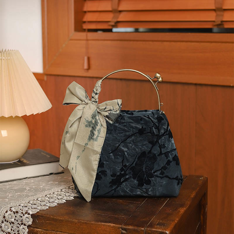 Borsa a tracolla in metallo con catena in velluto jacquard Buddha Stones