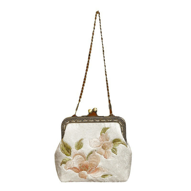 Borsa a mano con manico in metallo, Buddha Stones , orchidee