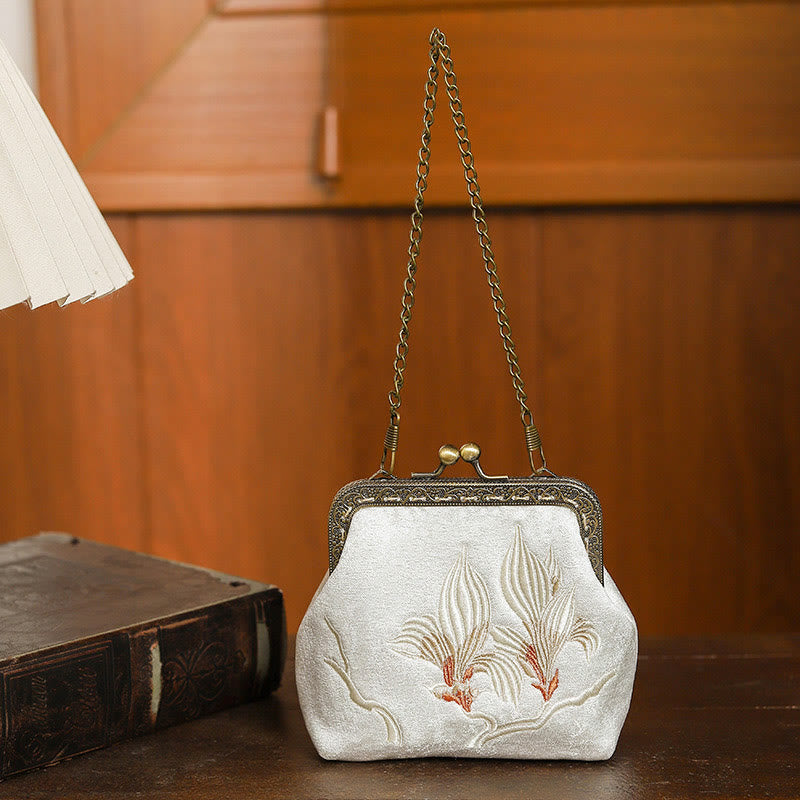 Borsa a mano con manico in metallo, Buddha Stones , orchidee