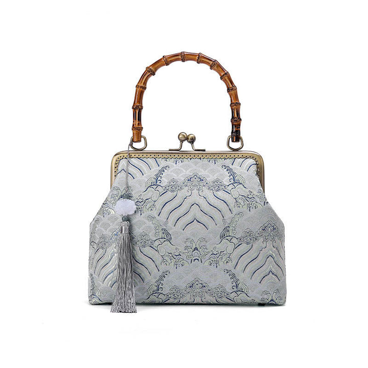 Borse a tracolla in catena di metallo con manico in bambù , Buddha Stones, linee argentate