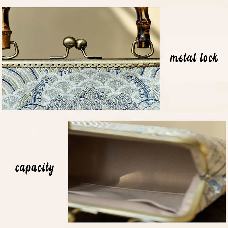 Borse a tracolla in catena di metallo con manico in bambù , Buddha Stones, linee argentate