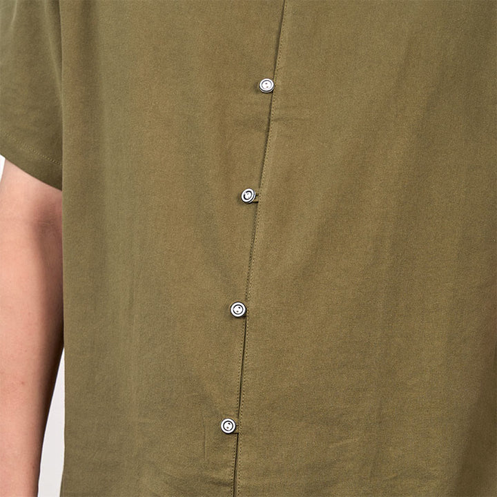 Camicia da uomo in cotone e lino con bottoni a maniche corte Buddha Stones