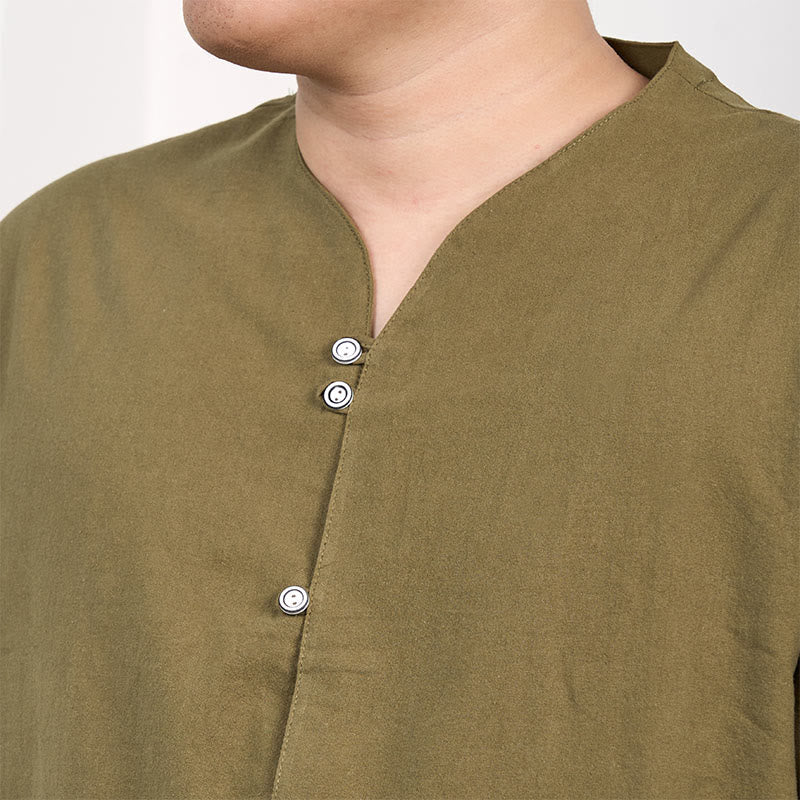 Camicia da uomo in cotone e lino con bottoni a maniche corte Buddha Stones