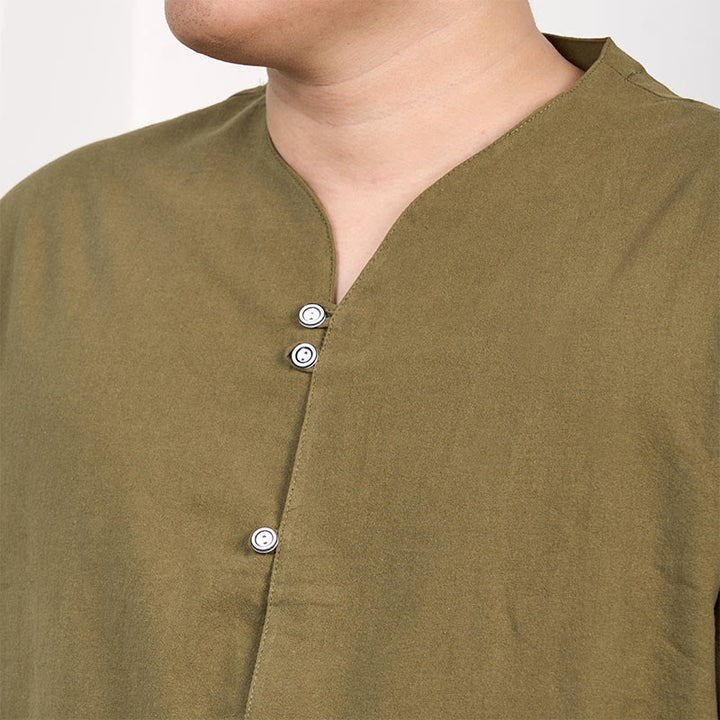 Camicia da uomo in cotone e lino con bottoni a maniche corte Buddha Stones
