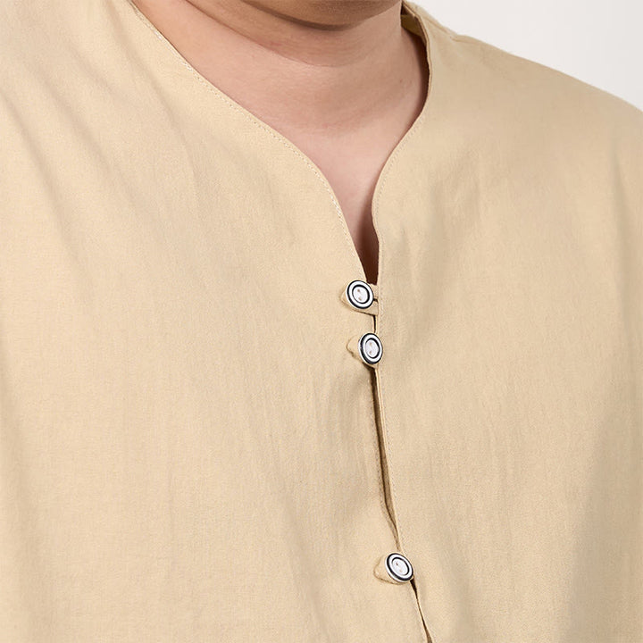 Camicia da uomo in cotone e lino con bottoni a maniche corte Buddha Stones